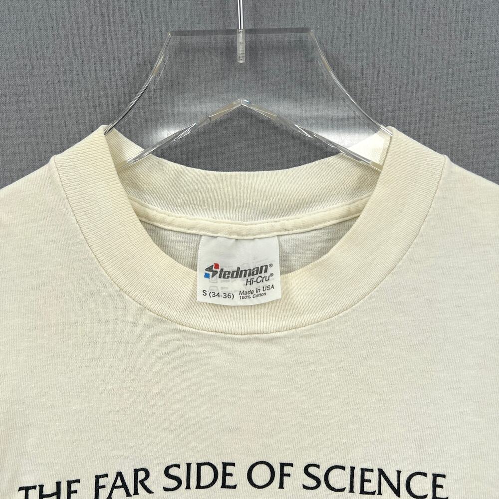 VINTAGE Far Side Larsen Short Sleeve Tee Mens S White Natural History Museum - Picture 8 of 11
